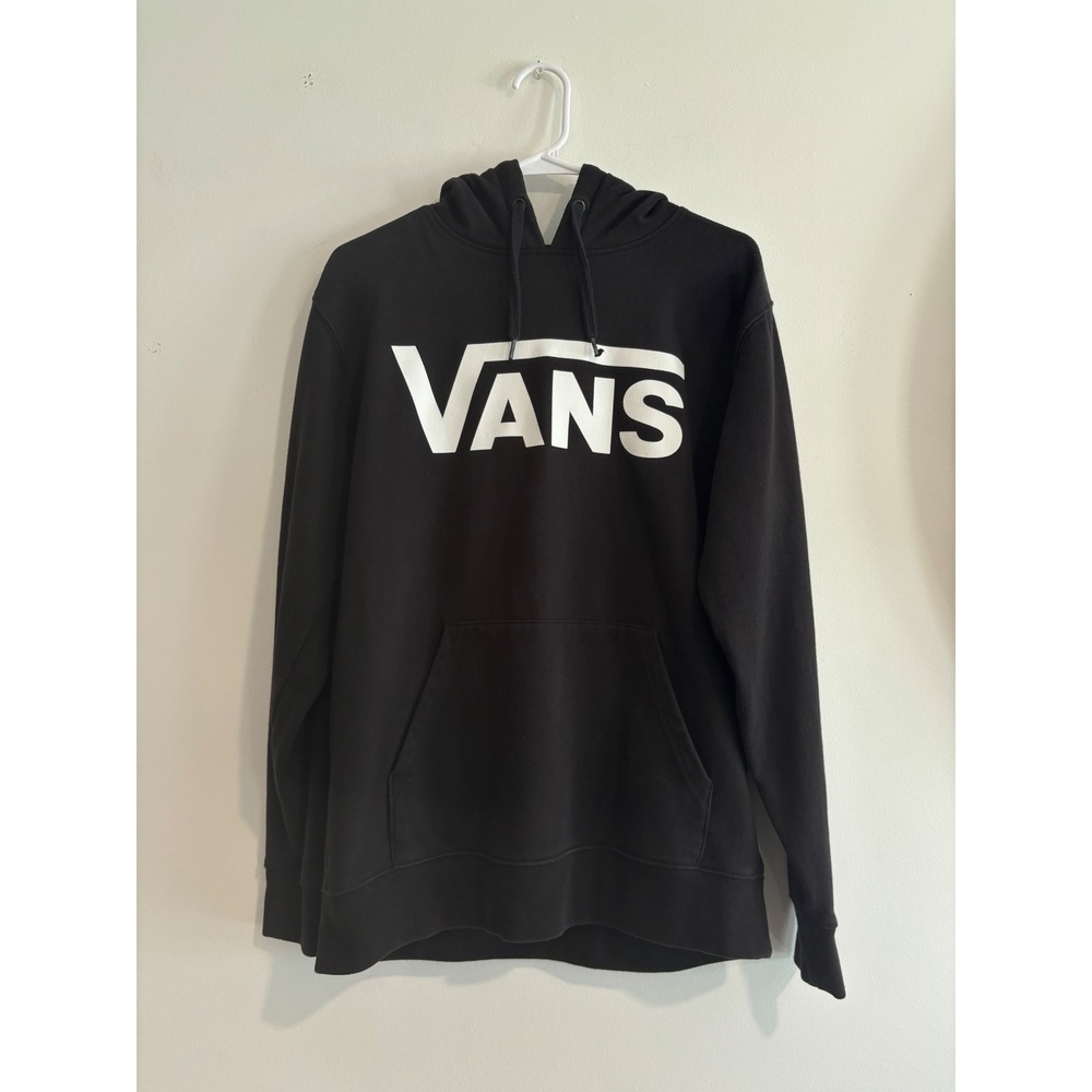 Vans Classic Logo Pullover Hoodie Mens Small Black White Screen Print